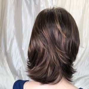 NWT Dark Brown with Honey Mid Length Layered Wig
